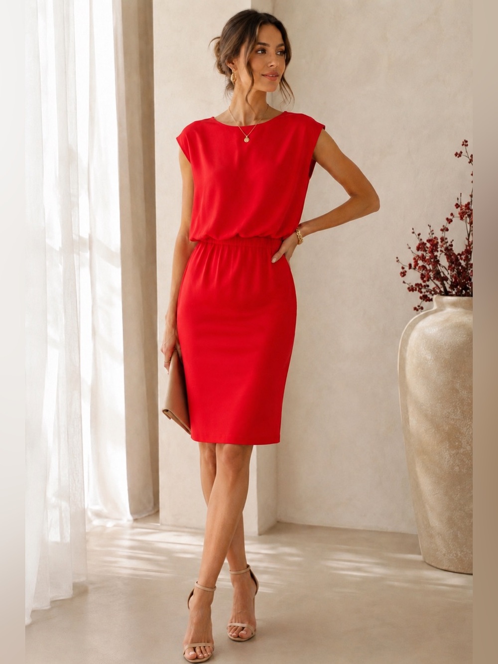 Anthropologie Maeve Red Blouson Midi Dress XS